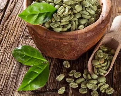 Green coffee beans representing chlorogenic acid